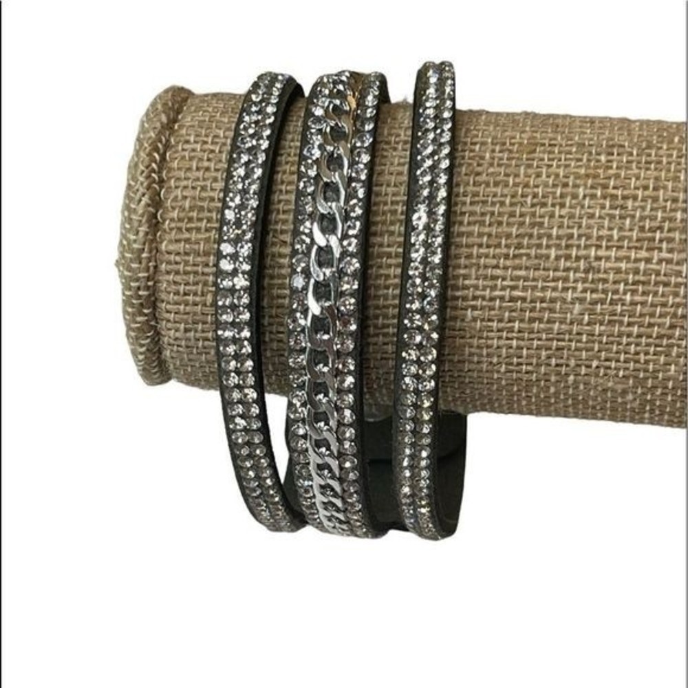 Fashion Jewelry Green Silver Tone Cubic Zirconia Three Strand Bracelet
